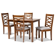 Baxton Studio Lanier Modern and Contemporary Grey Fabric Upholstered and Walnut Brown Finished Wood 5-Piece Dining Set